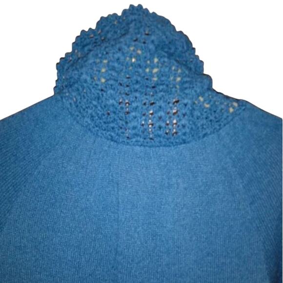 DIOR Maxi Knit Dress Sz S BLUE Turtleneck Luxe Bodycon Lounge Crochet RARE VNTG - Picture 9 of 16